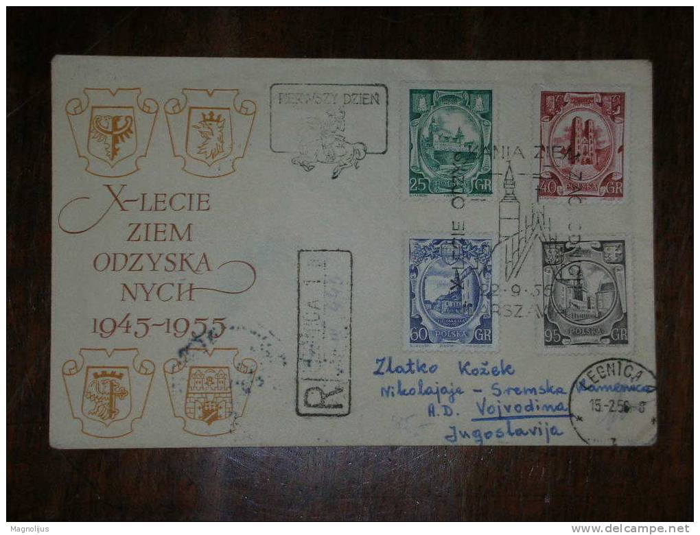 Poland FDC Cover,Registered Letter,R Legnica Postal Seal,Castles Event Stamps,Belgrade-Abroad - FDC