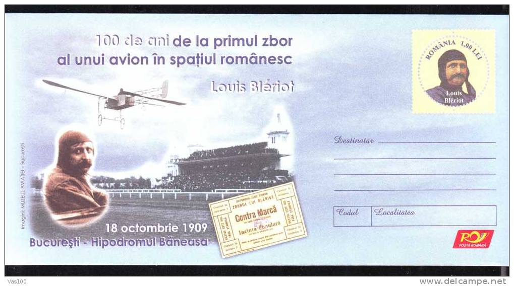 Louis Bleriot First Airplane Flight In The Romanian,entier Postaux,stationery Cover 2009 Romania. - Other (Air)