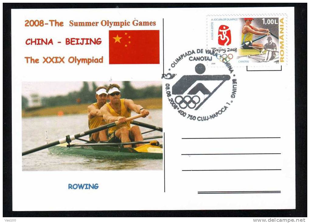 Rowing Olympic Games Beijing Post Card 2008 Obliteration Concordante Romania ! (C) - Canoë