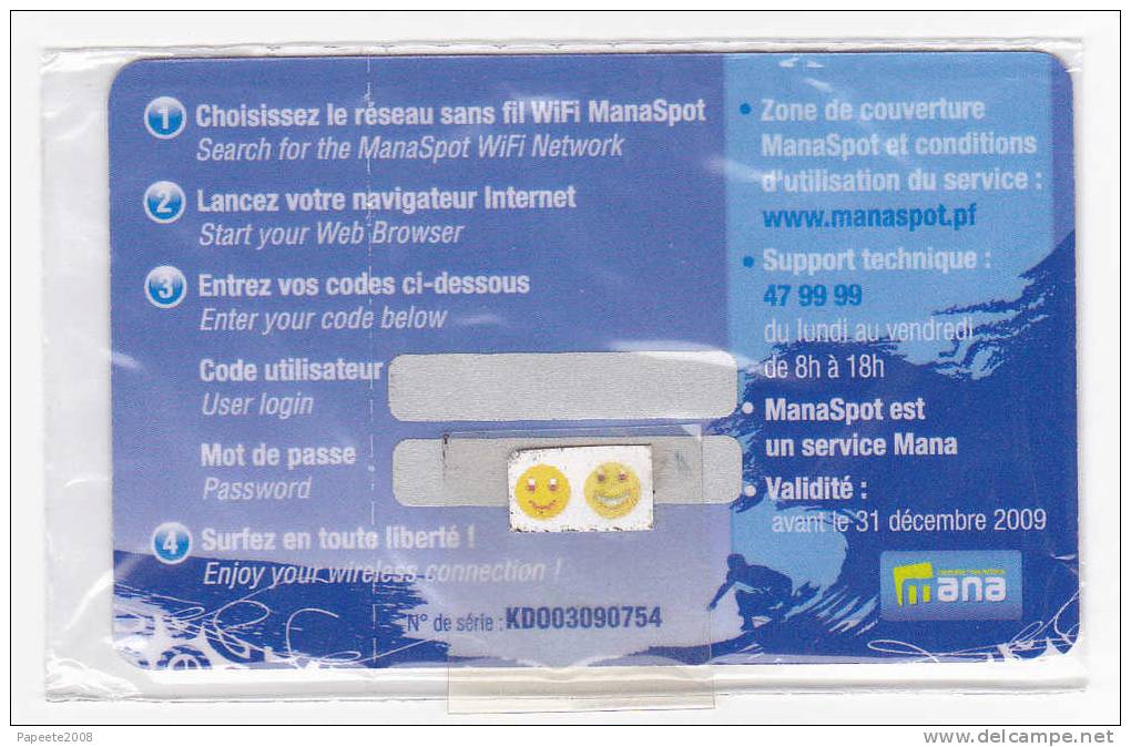 MANA SPOT - Carte D´accès Internet - KADO / Echantillon Offert - Billabong Pro 2009 - NSB - Frans-Polynesië