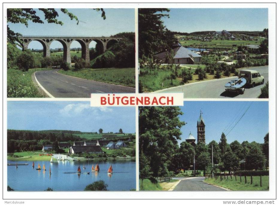 Bütgenbach. 4 Vues: Pont, Vue Générale, Lac, Voiliers, église. 4 Zichten: Brug, Algemeen Zicht, Meer, Zeilboten, Kerk. - Butgenbach - Buetgenbach