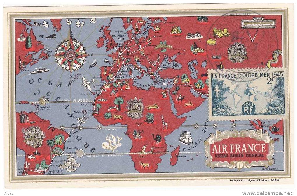 CARTE-MAXIMUM FRANCE  N° Yvert 741 (France D'Outre-Mer) Obl Sp Ill 12.10.45 Ed Air France 256 - 1940-1949