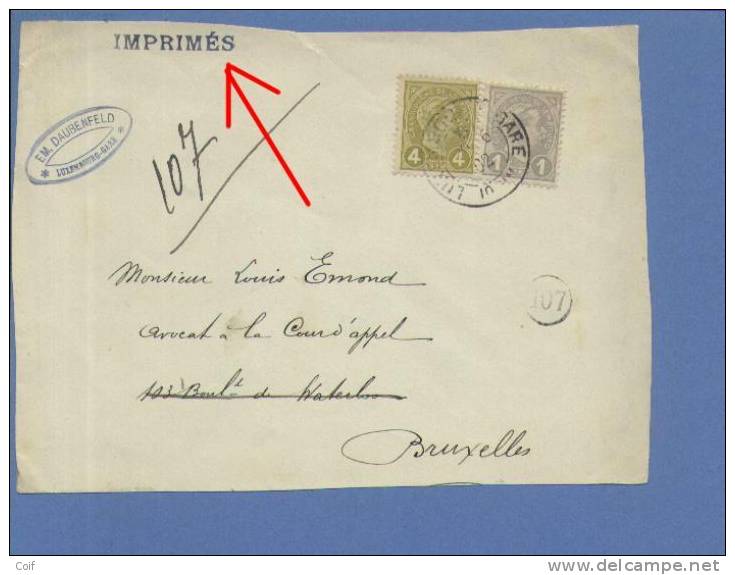 69+71 Op Drukwerkvoorzijde Met Stempel LUXEMBOURG-GARE  Naar Bruxelles - 1895 Adolphe Profil