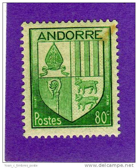 ANDORRE FRANCAIS TIMBRE N° 99 NEUF CHARNIERE ARMOIRIES DES VALLEES - Unused Stamps