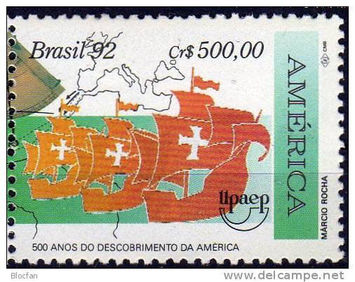 Entdeckung Amerika 1992 Brasilien 2466/7+ 4-Block ** 17€ Kolumbus Karavelle Santa Maria Nina Pinta Ship Sheet Bf BRAZIL - Hojas Bloque