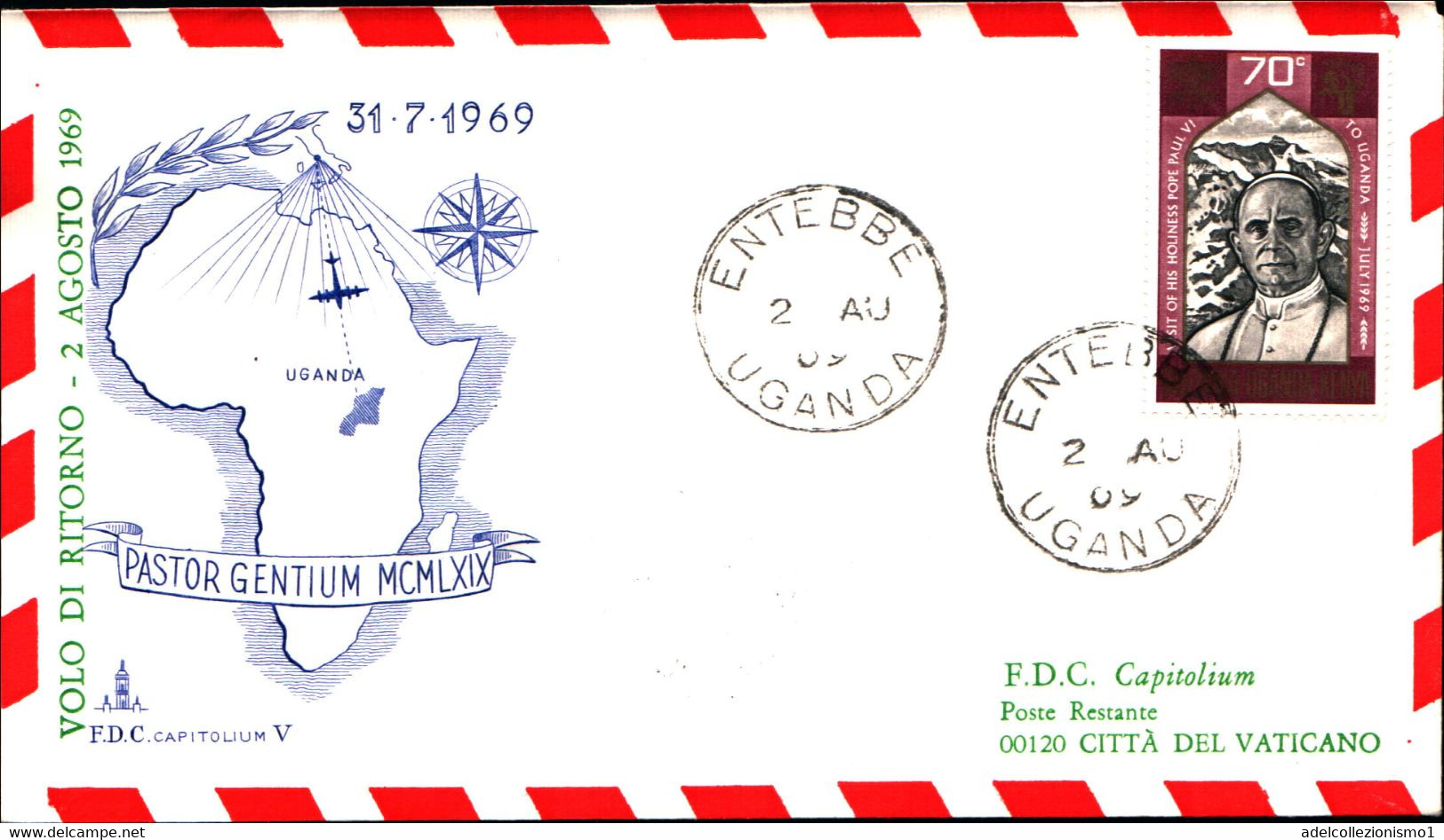 40256)lettera F.d.c. Serie Volo Di Ritorno Del Papa In Africa Con 2 Valori + Annullo - Uganda (1962-...)