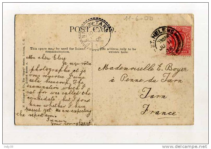 - GRANDE BRETAGNE 1902/11 . AFFRANCHISSEMENT SIMPLE  SUR CP DE 1906 POUR LA FRANCE - Briefe U. Dokumente