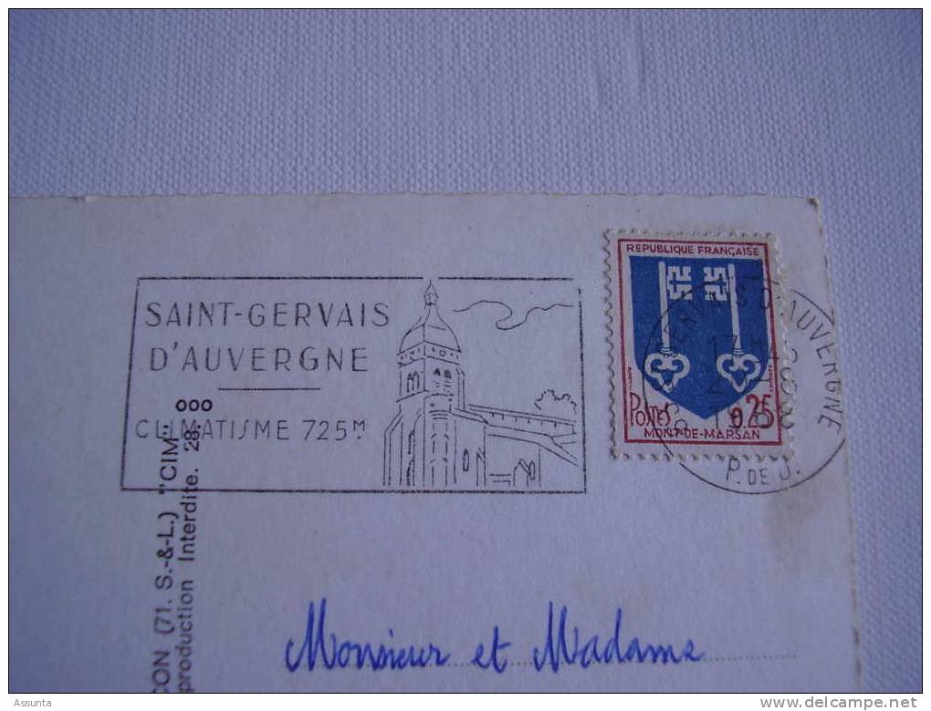 Saint Gervais D´Auvergne ; Flamme Et Carte . 1968 . Vues Multiples .  2 Scans - Saint Gervais D'Auvergne