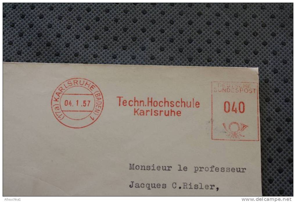 MARCOPHILIA LETTRE LETTER: MACHINE A AFFRANCHIR KARLSRUHE DEUTSCHE BUNDESPOST VIA AERA BY AIR MAIL PAR AVION P/ PARIS 57 - Covers & Documents