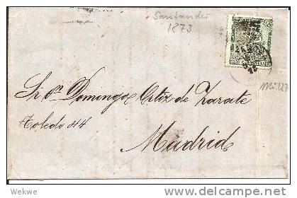 SPK055/  SPANIEN - Alegoriea 10C. Ex Santander 1873 Nach Madrid - Lettres & Documents