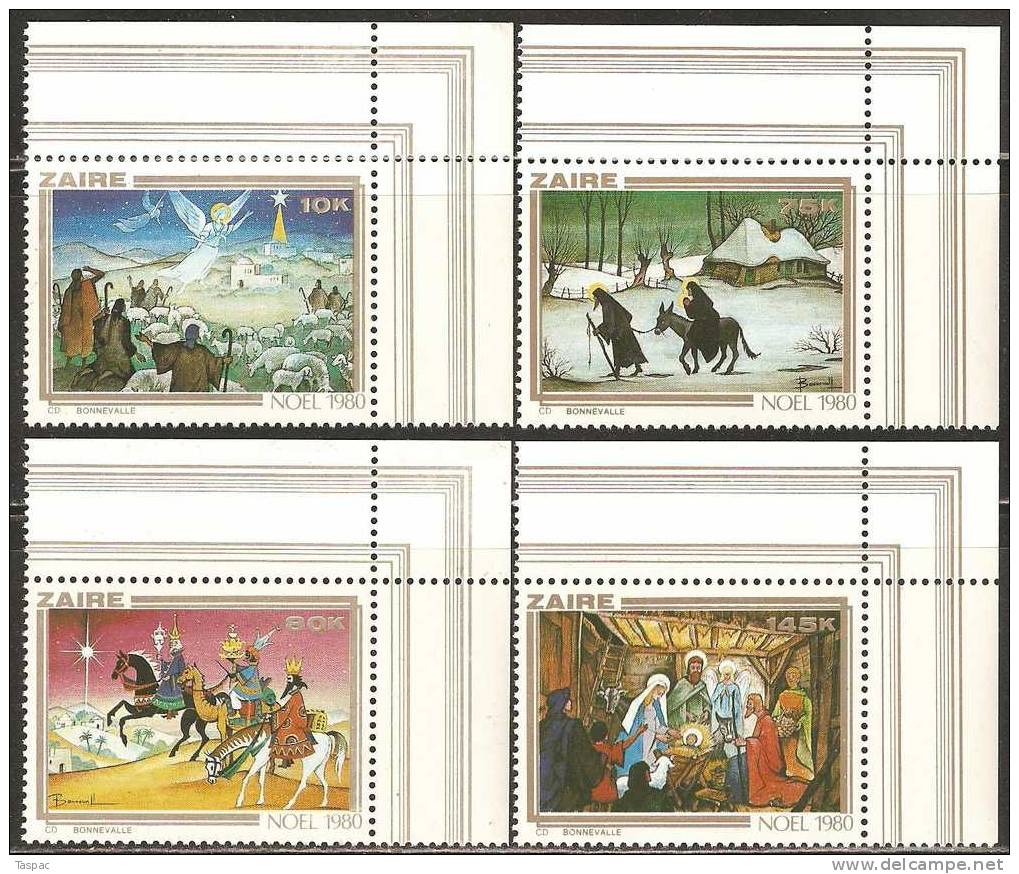 Zaire 1980 Mi# 703-706, Block 39 ** MNH - Christmas - Unused Stamps