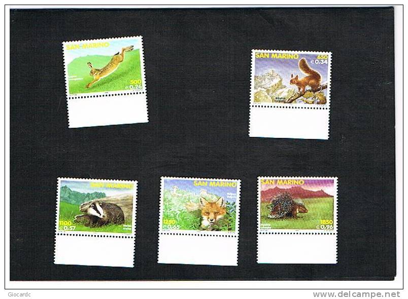 SAN MARINO - UNIF.1683.1687  -  1999 FAUNA SAMMARINESE     - NUOVI ** - Unused Stamps