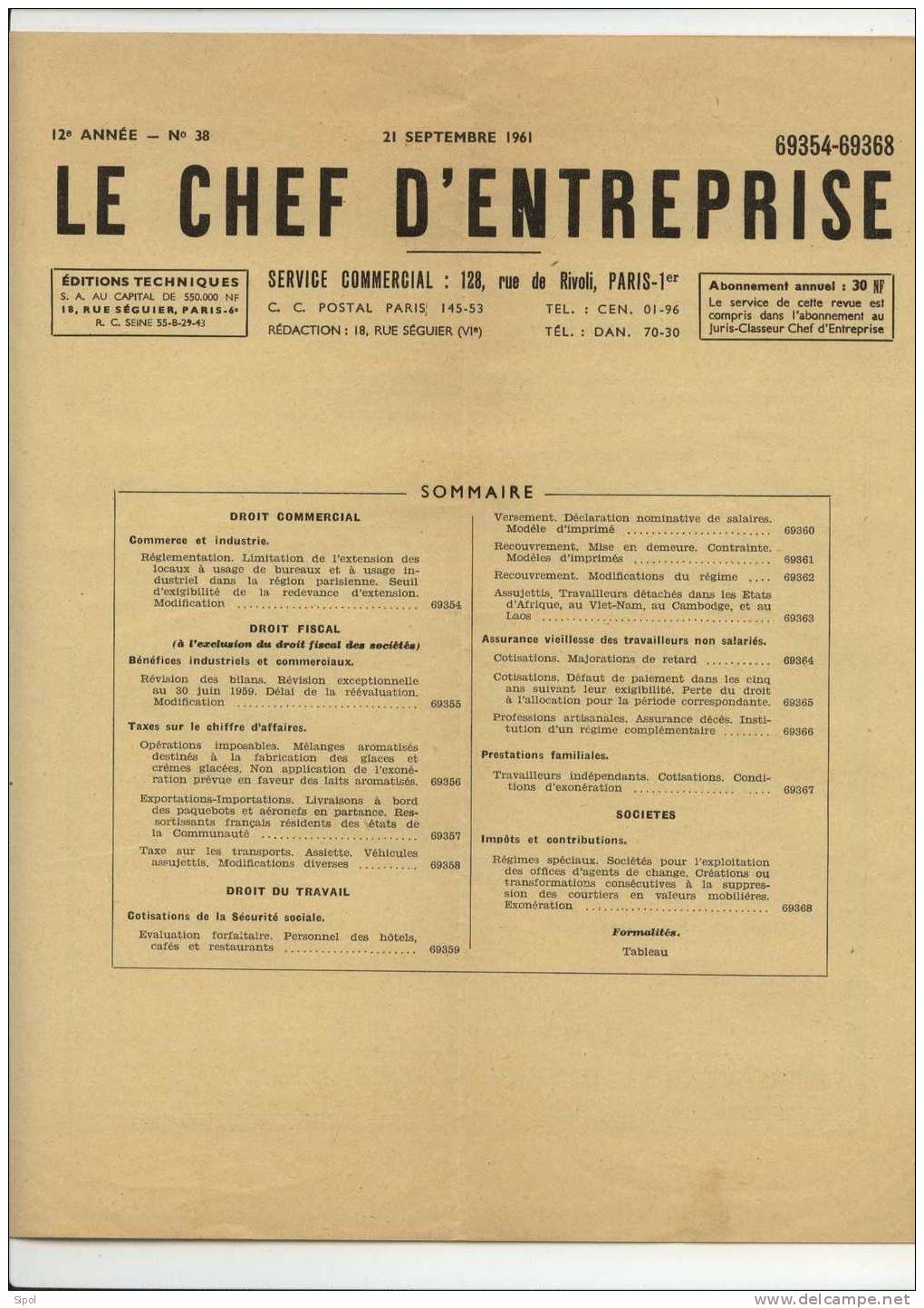Le Chef D Entreprise - 21 Septembre 1961 4 Feuilles - Derecho