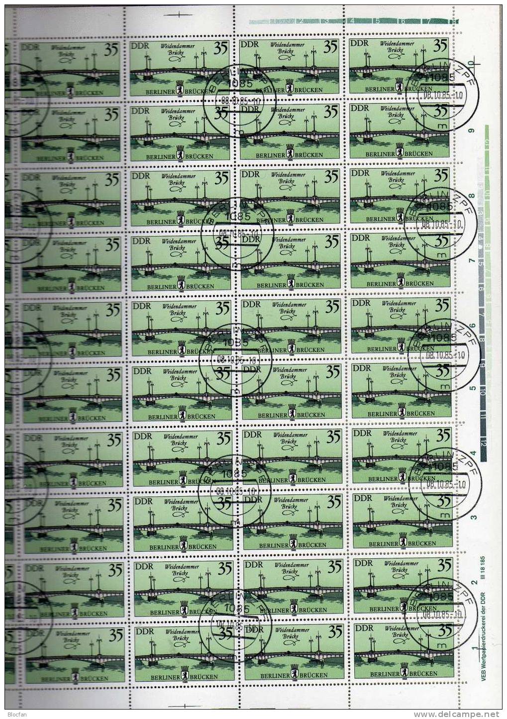 1985 Druckvermerk Weidendammer Brücke DDR Bogen Mit 2974 Abarten,RWZ Plus DV O 94€ Hb Bloc Ms Bridge Sheetlet Bf Germany - Sonstige & Ohne Zuordnung