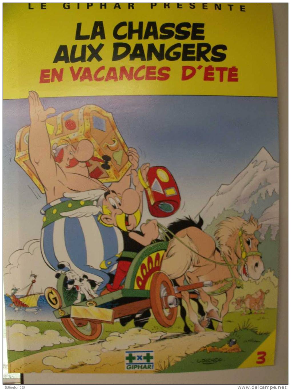 ASTERIX. AFFICHE PUB Pharmacies GIPHAR N° 3. La Chasse Aux Dangers En Vacances D´été. 1989/90. RARE EN AFFICHE ! - Posters