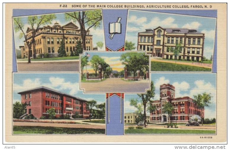 Fargo North Dakota, Agricultural College Multi-view Curteich Linen 1936 Vintage Postcard - Andere & Zonder Classificatie