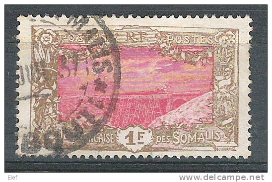 COTE DES SOMALIS,1915, Yvert N° 97, 1 F Bistre Olive & Rouge" Pont Du Cemin De Fer à Holl-Holli",obl; TB, Cote 1,10 Euro - Andere & Zonder Classificatie