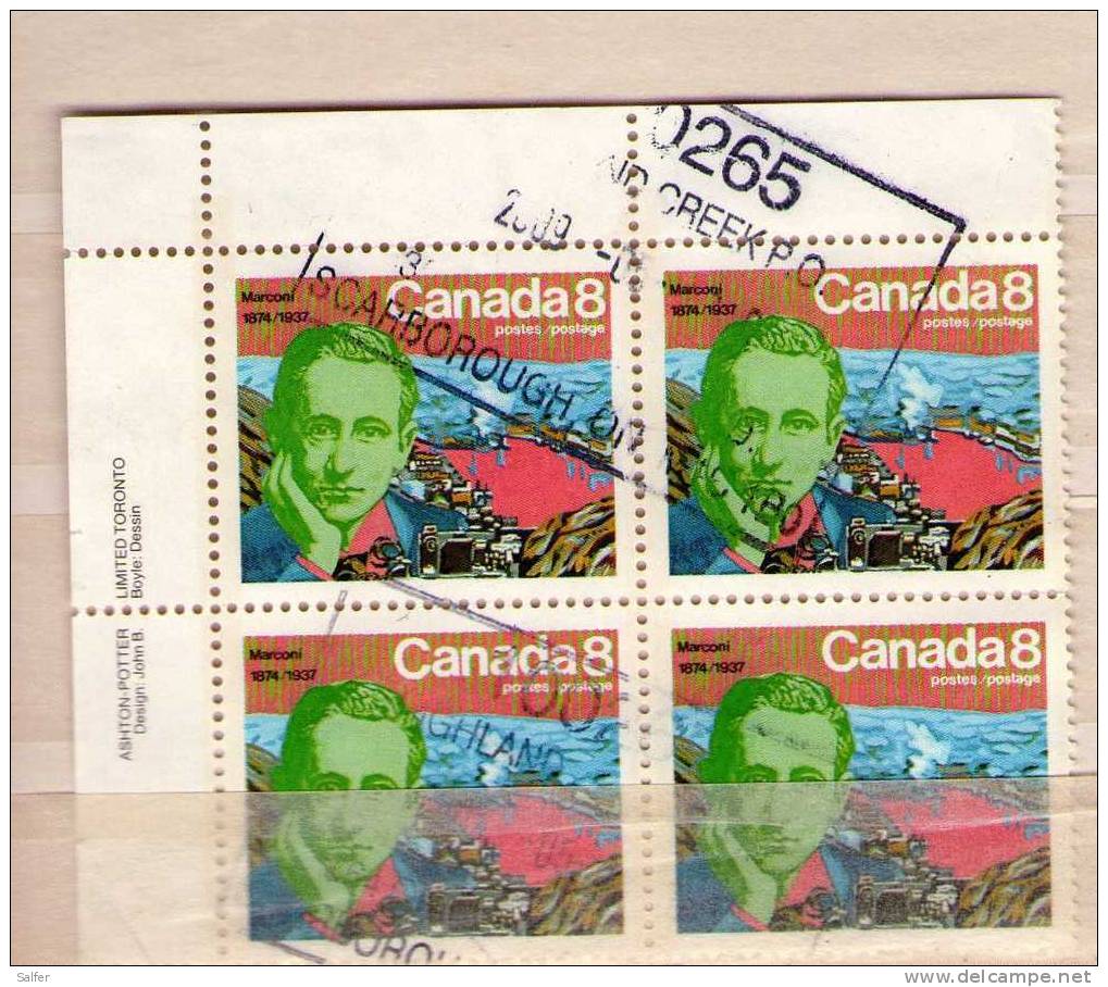 CANADA   MARCONI Blocco Di 4 Usato / Used - Commemorative Covers