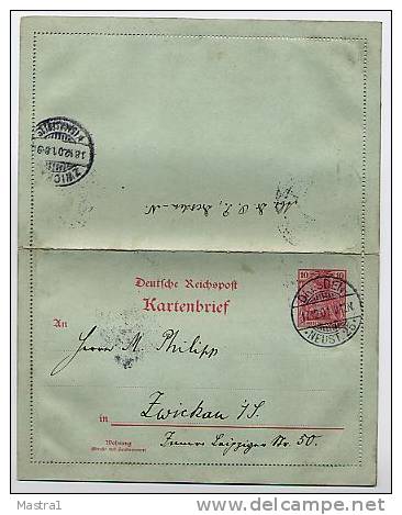 DR K10 B Kartenbrief  Dresden-Zwickau  Mit Rand 1901  Kat. 11,00 € - Andere & Zonder Classificatie