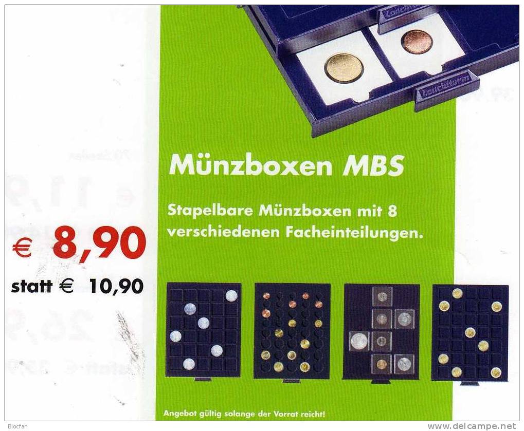 Münz-Box €-Set Angebot Des Monats 11€ Auf Blauen Samt Für 5 Neue Kursmünzen-Sätze Leuchtturm MBS - Finland