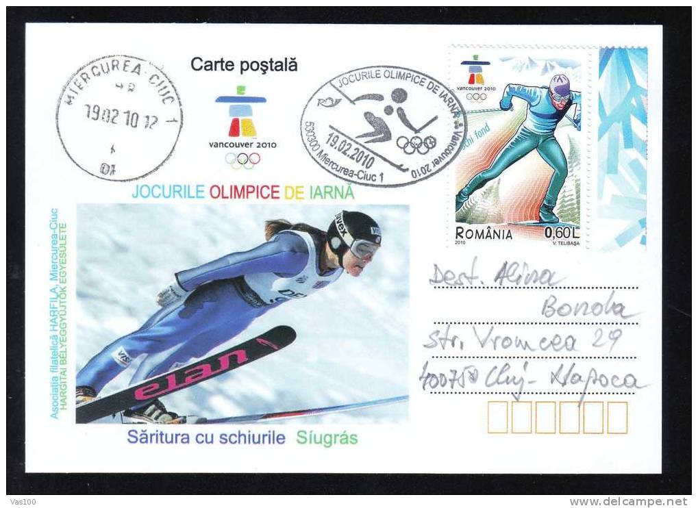 Jeux Olimpiques Vancouver 2010  SKI SARITURI,stamps Obliteration Concordante On Card - Romania. - Winter 2010: Vancouver