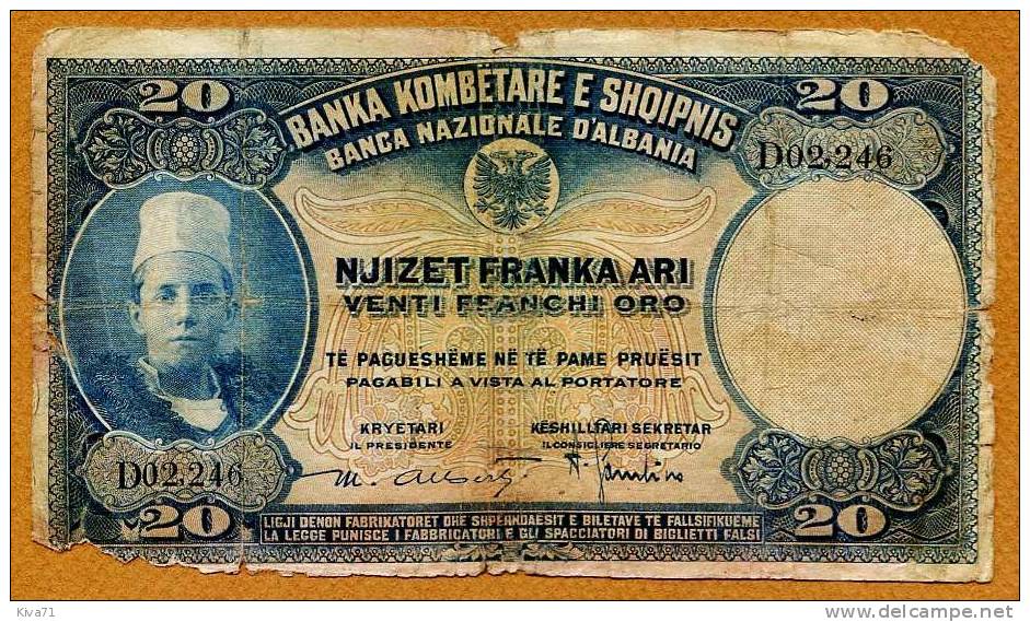 *Rare* 20 Franka OR/20 20 Franchi OR " ALBANIE "    BANCA D'ITALIA 1926   Ro4 - Albanië