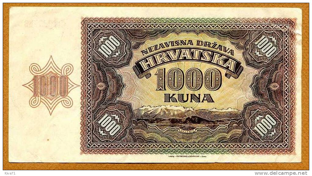 1000 Kuna  "CROATIE "    1941 Occupation Allemande XF    Bc 24 - Kroatien