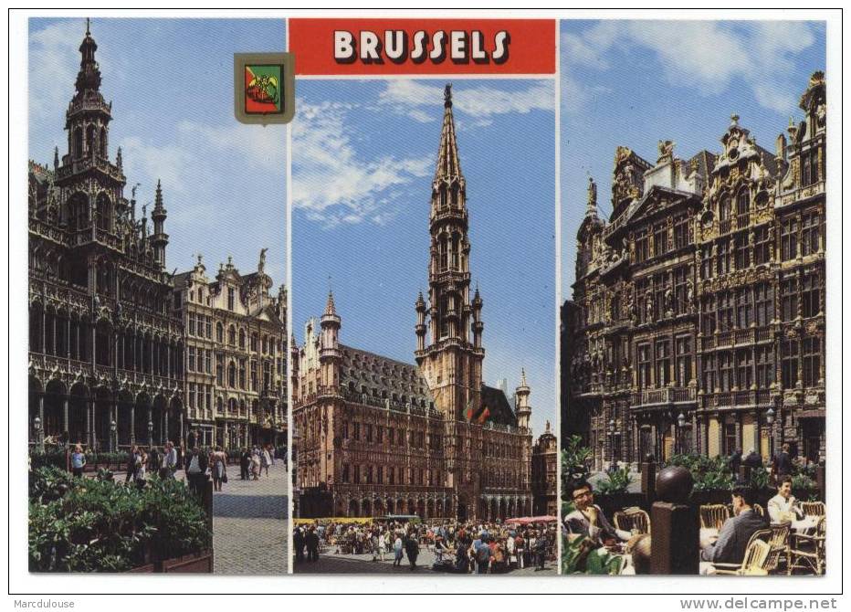 Bruxelles. Brussel. Grand'place: Maisons Corporations, Hôtel De Ville, Maison Du Roi. Broodhuis, Stadhuis, Gildehuizen. - Panoramische Zichten, Meerdere Zichten