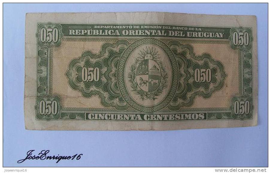 50 CENTESIMOS URUGUAY, BILLETE AÑO 1939 - Uruguay