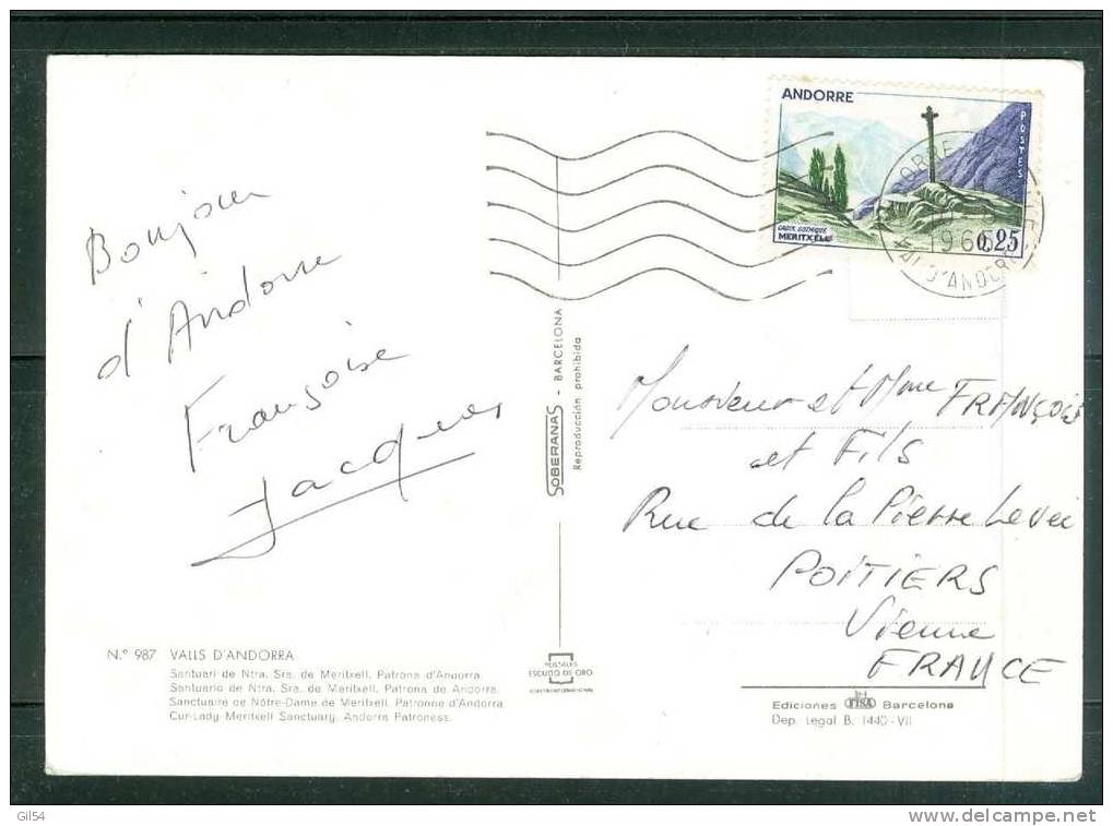 Andorre Yvert N°158 Sur Carte Postale (Valls D'Andorra) - LL11140 - Storia Postale