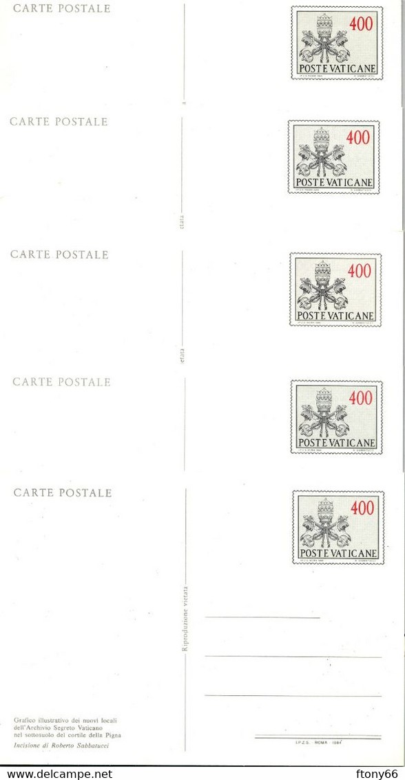 1984 Vaticano KIT Nr. 5 Cartoline Postali Lire 400 Archivio Segreto Vaticano - Nuove/New - Entiers Postaux