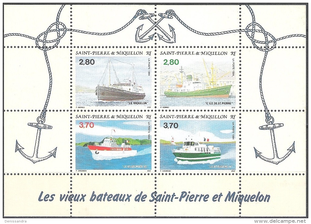 Saint-Pierre & Miquelon 1994 Michel Bloc Feuillet 3 Neuf ** Cote (2007) 12.50 Euro Vieux Bateaux - Blocks & Sheetlets