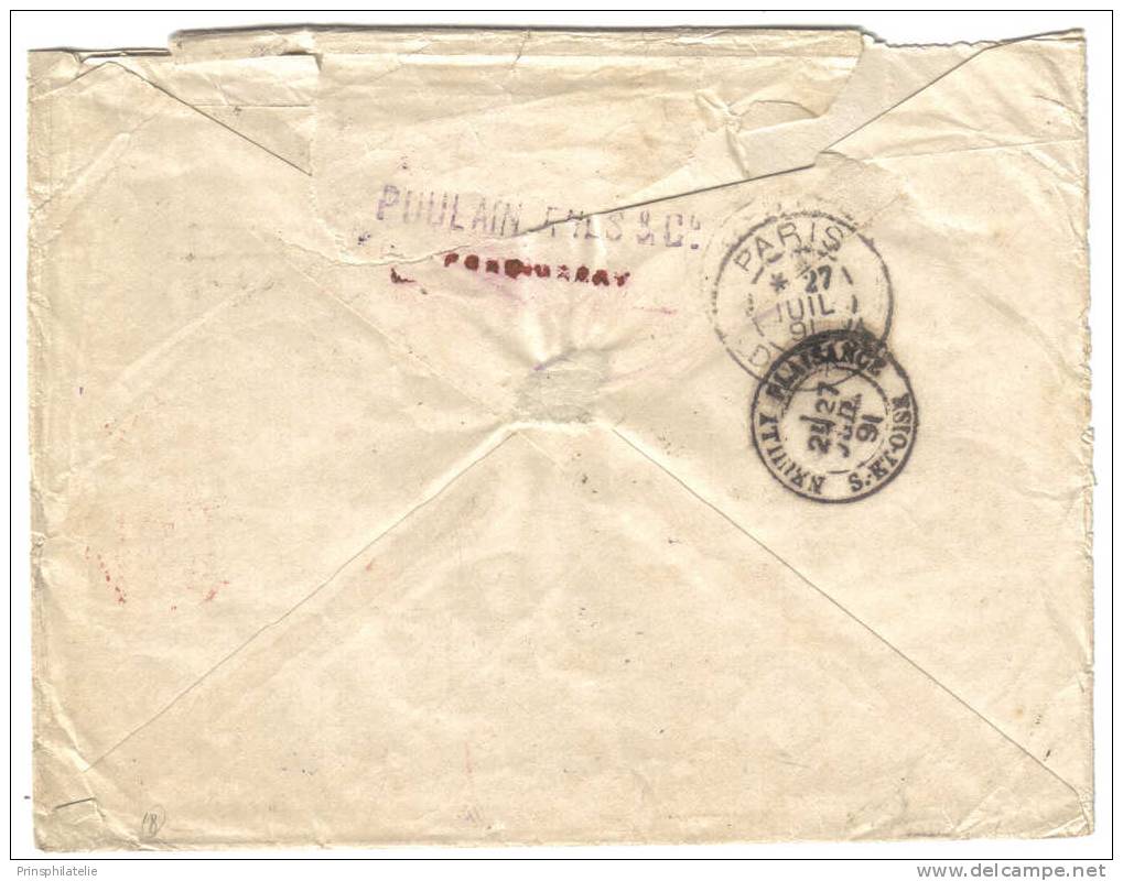 LETTRE DU COMPTOIR FRANCAIS DE PONDICHERRY AVEC ALPHEE DUBOIS 1891 - Covers & Documents