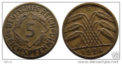 Germany 5 Reichspfennig 1924 G - 5 Renten- & 5 Reichspfennig