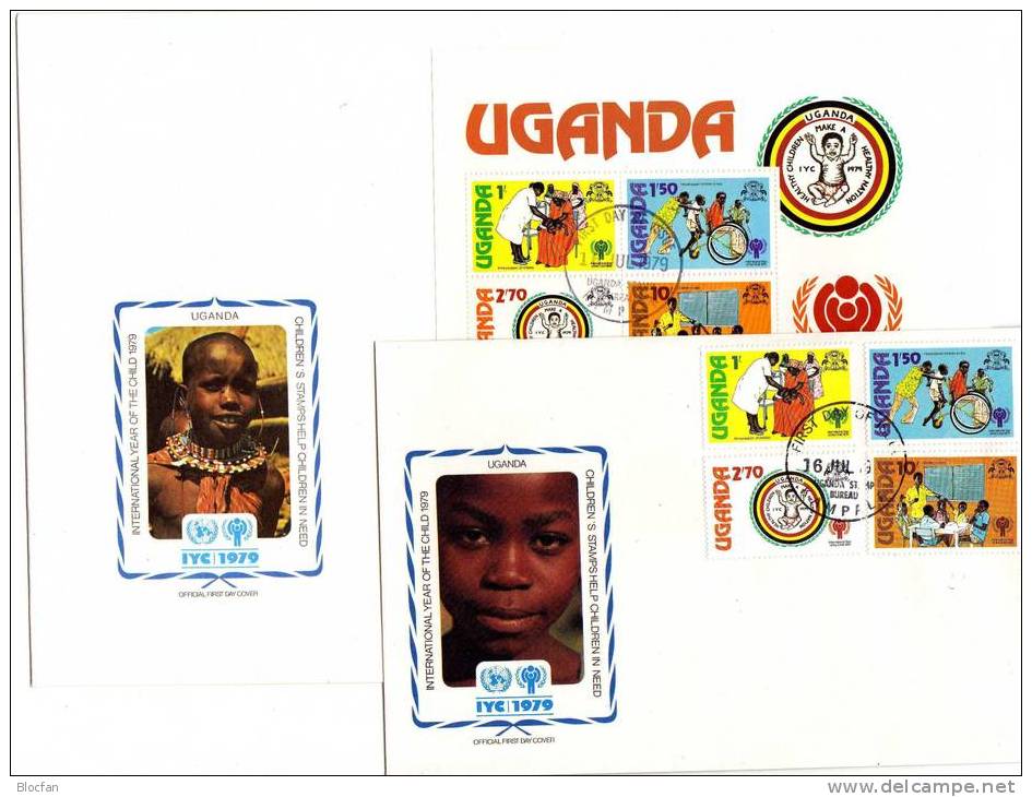 Jahr Des Kindes 1979 Erziehung Uganda 203/6+Block 16 Auf 2FDC 14€ Blocchi Hoja UNESCO Set Children Sheet Cover Bf Africa - UNICEF