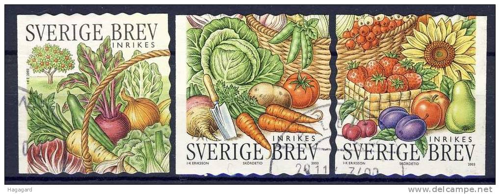 #Sweden 2003. Fruits. 3 Different. Michel 2361 + 2363-64. Cancelled(o). - Usados