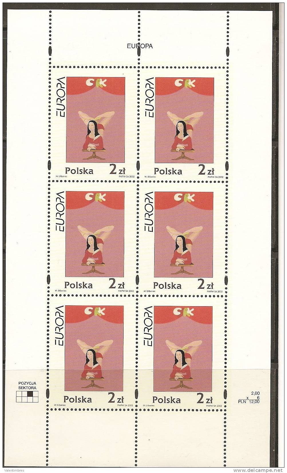 Pologne  Poland Polen Polska  BF **  Du N° YT 3737 X 6 Europa 2002 Cirque Contorsioniste - 2002