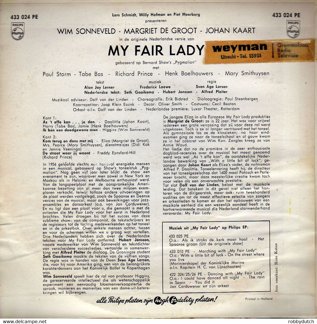 * 7" EP *  MY FAIR LADY 1 (Nederlandse Versie) 1961 Mono Ex!!! - Musicals