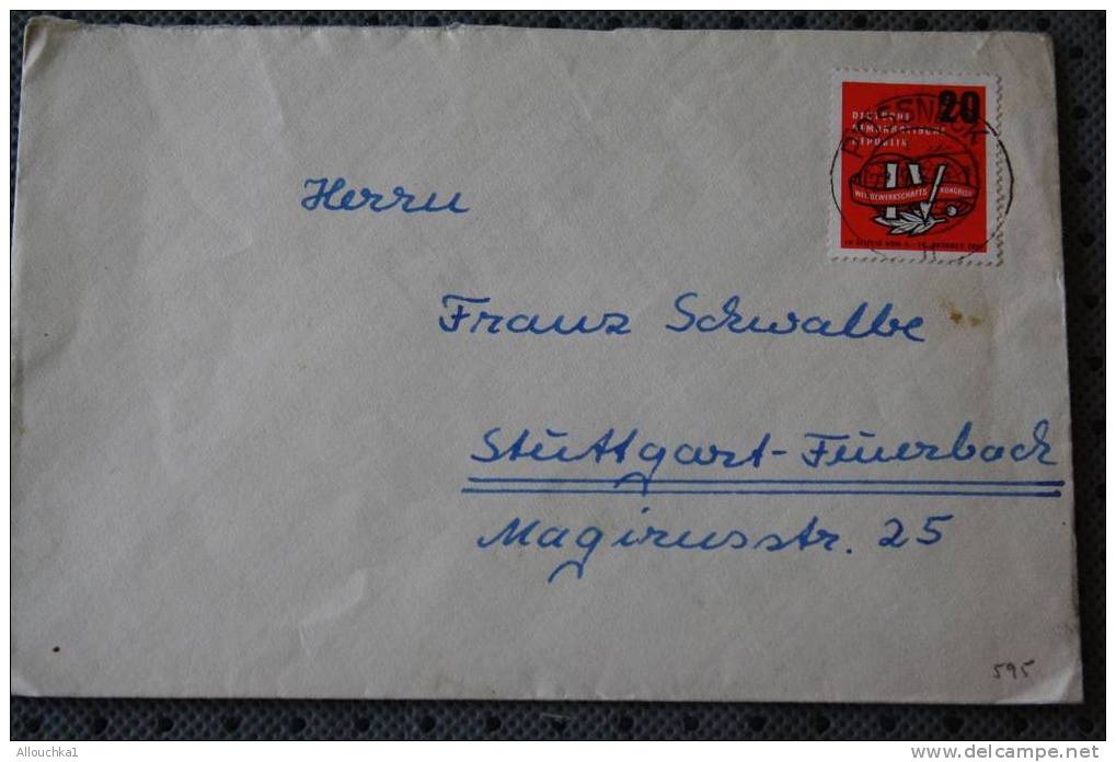 1957 DE POSSSNECK  TO STUTTGART FENEBACH   D.D.R. DEUTSCHE DEMOKRATISCHE REPUBLIK - Brieven En Documenten