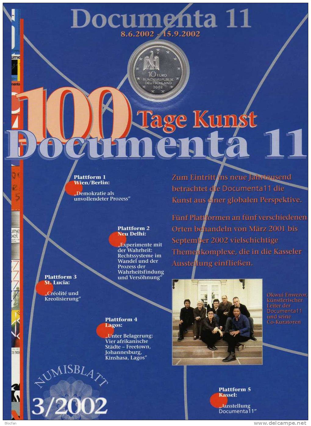 DOCUMENTA In Kassel Deutschland Numisblatt BRD NB 3/2002 Mit 3x Block 58 SST 46€ Kunsthalle Bf Document Sheet Of Germany - Gedenkmünzen
