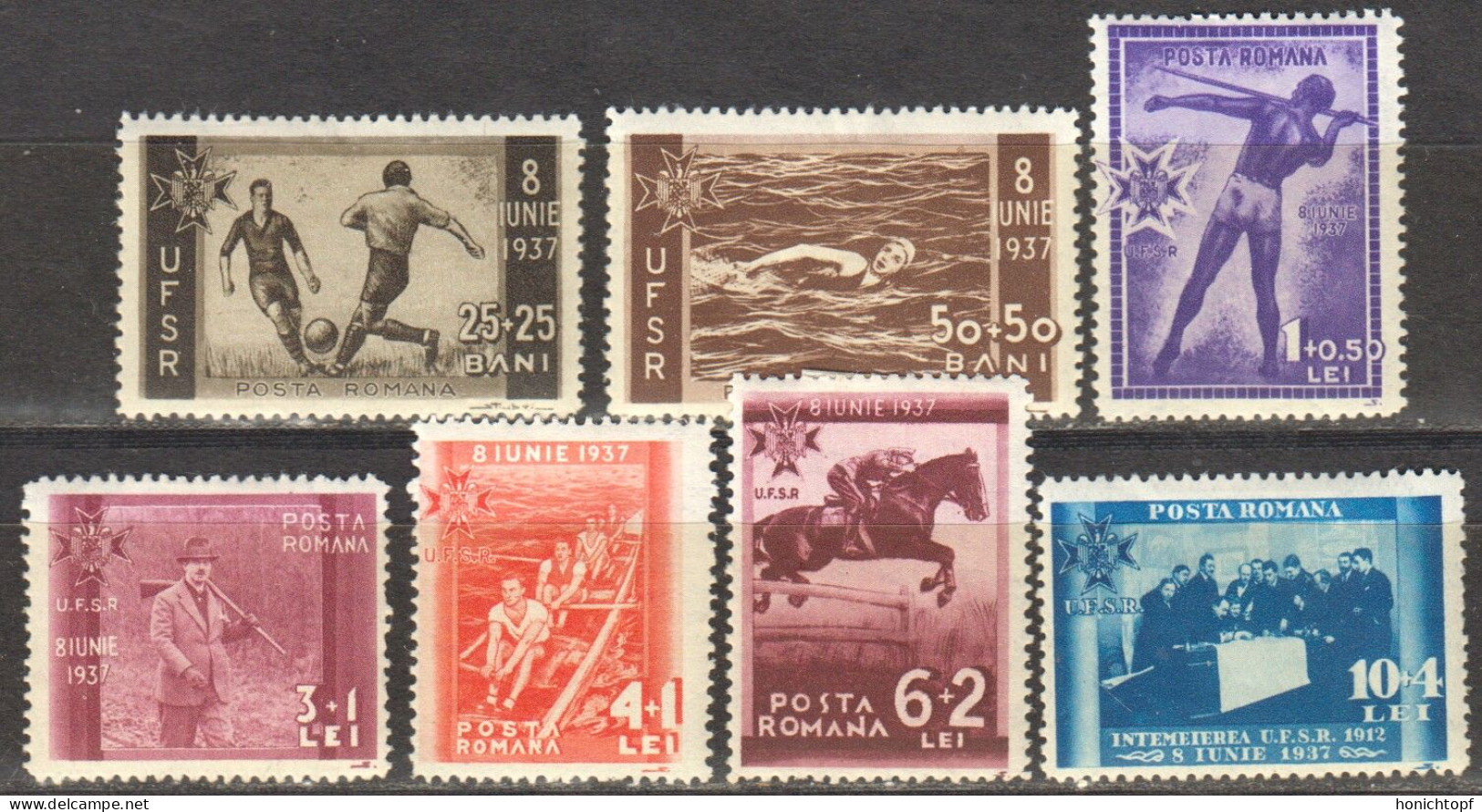 Rumänien; 1937; Michel 528/35 *; 8 IUNIE, Sport; 7 Werte - Neufs