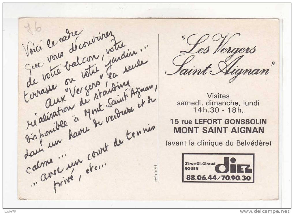 MONT SAINT AIGNAN -  Les Vergers Saint Aignan - Carte Publicitaire - Mont Saint Aignan