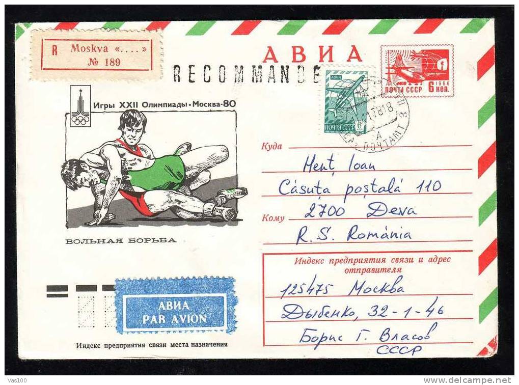 Lutte Greco-Romane Et Libere Championnats Individuel Olympic Games Moscova 1980 Registred Cover Stationery Russia. - Worstelen