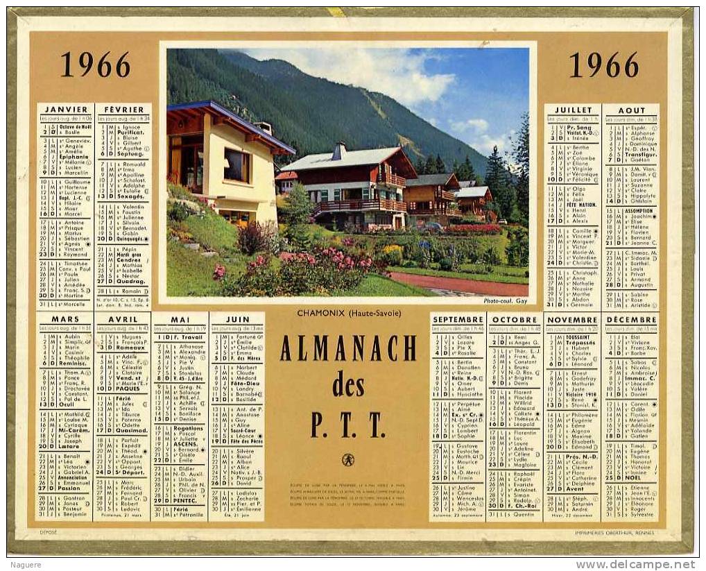 CALENDRIER ORIGINAL 1966 -   CHAMONIX - Formato Grande : 1961-70