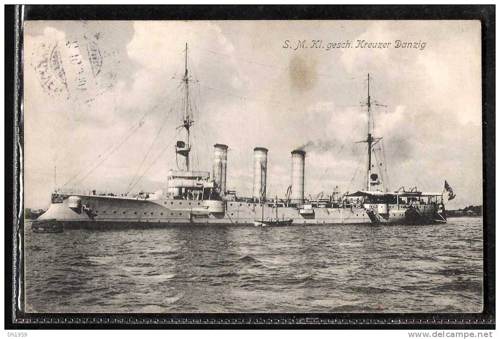 S. M. KI. Gesch. KREUZER DANZIG KRIEG SCHIFF CUXHAFEN NACH SCHLETTSTADT SELESTAT 1910 - Danzig