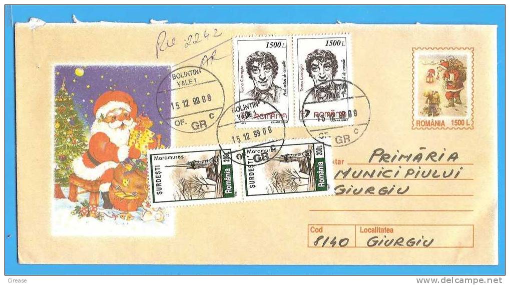 ROMANIA Postal Stationery Cover 1999. Christmas.  Santa Claus - New Year