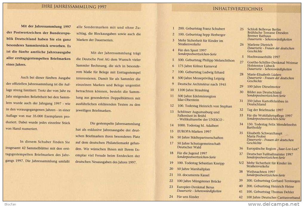 Jahressammlung 1997 Mit 43 ETB, BRD 1895-1964 SST 130€ Deutschland Illustrationen+documentation In Year-books Of Germany - Sammlungen (im Alben)