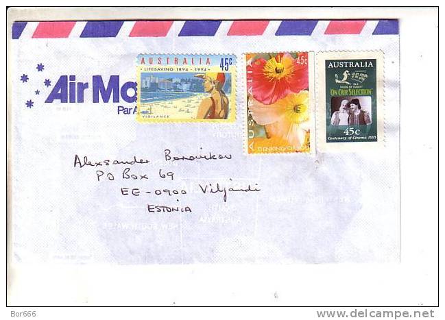 GOOD AUSTRALIA Postal Cover To ESTONIA 1997 - Good Stamped: Flowers ; Cinema - Cartas & Documentos