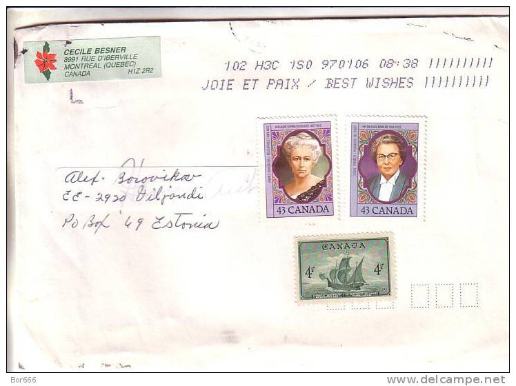 GOOD CANADA Postal Cover To ESTONIA 1997 - Good Stamped: Ship ; Womans - Lettres & Documents