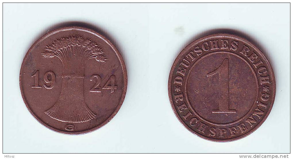 Germany 1 Reichspfennig 1924 G - 1 Rentenpfennig & 1 Reichspfennig